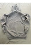 Positive Baskılı Gri Erkek Kapüşonlu 3 iplik Şardonlu Ribanalı Sweatshirt Hoodie