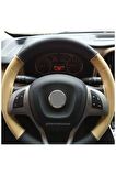 Fiat Punto Uyumlu Iki Renkli Dikmeli Direksiyon Kılıfı Bej-Siyah