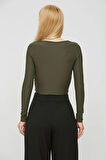 Haki Lycra Soft Touch Kumaş Önü Düğümlü EsteWoman Body Bluz