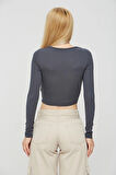 Füme Lycra Soft Touch Kumaş Önü Düğümlü EsteWoman Body Bluz