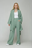 Yeşil Müslin %100 Pamuk Kimono & Pantolon 2 li Takım