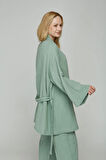 Yeşil Müslin %100 Pamuk Kimono & Pantolon 2 li Takım