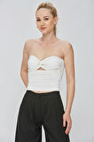Beyaz Kumaş Kadın Ultra Soft Straplez Crop Bluz