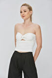 Beyaz Kumaş Kadın Ultra Soft Straplez Crop Bluz