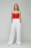 Kırmızı Kumaş Kadın Ultra Soft Straplez Crop Bluz