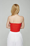 Kırmızı Kumaş Kadın Ultra Soft Straplez Crop Bluz
