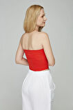 Kırmızı Kumaş Kadın Ultra Soft Straplez Crop Bluz