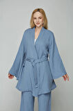 Mavi Müslin %100 Pamuk Kimono & Pantolon 2 li Takım
