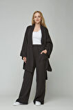 Siyah Müslin %100 Pamuk Kimono & Pantolon 2 li Takım