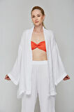 Beyaz Müslin %100 Pamuk Kimono & Pantolon 2 li Takım