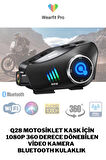 Wearfitpro Q28 Motosiklet Kask İçin 1080p 360 Derece Dönebilen Video Kamera Bluetooth Kulaklık
