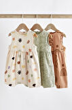 Next Baby Pamuklu Krem Çiçek Desenli Romper 3’lü Set