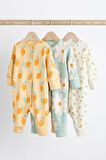 Next Baby % 100 Pamuklu Sarı Limon Çiçek Desenli 3’lü Tulum Set