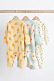 Next Baby % 100 Pamuklu Sarı Limon Çiçek Desenli 3’lü Tulum Set
