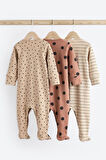 Next Baby % 100 Pamuklu Kahverengi Puantiye Desenli 3’lü Tulum Set