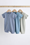 Next Baby % 100 Pamuklu Mavi Gri 3’lü Romper Set