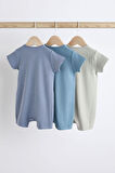 Next Baby % 100 Pamuklu Mavi Gri 3’lü Romper Set