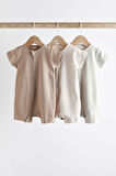 Next Baby % 100 Pamuklu Krem Gri 3’lü Tulum Set