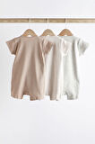 Next Baby % 100 Pamuklu Krem Gri 3’lü Tulum Set