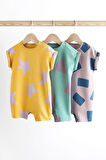 Next Baby % 100 Pamuklu Sarı Yıldız Desenli Romper 3’lü Set