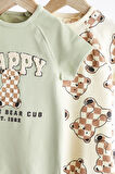 Next Baby Baby % 100 Pamuklu Yeşil Ayı Desenli 2’li Romper Set