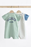 Next Baby % 100 Pamuklu Mavi Beyaz Polo Yaka 2’li Romper Set