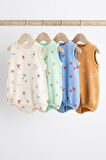 Next Baby % 100 Pamuklu Çoklu Deniz Yaşamı Desenli 4’lü Romper Set