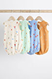 Next Baby % 100 Pamuklu Çoklu Deniz Yaşamı Desenli 4’lü Romper Set