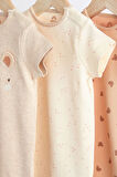 Next Baby % 100 Pamuklu Krem Ayıcık Desenli 3’lü Romper Set