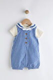 Next Baby Pamuklu Mavi Şerit Desenli Denizci Salopet Body Zıbın Set