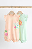 Next Baby % 100 Pamuklu Pastel Pembe Animal Baskı Romper 2’li Set