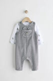 Next Baby %100 Pamuklu Gri Ayı Desenli Salopet Body Zıbın Set