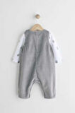 Next Baby %100 Pamuklu Gri Ayı Desenli Salopet Body Zıbın Set