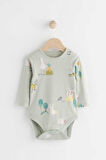 Next Baby Pamuklu Yeşil Çiftlik Desenli Salopet Body Zıbın Set