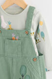 Next Baby Pamuklu Yeşil Çiftlik Desenli Salopet Body Zıbın Set