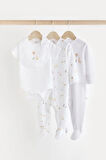 Next Baby %100 Pamuklu Beyaz Animal Tulum Body Zıbın Önlük Şapka Set