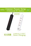 QASUL 10 Girişli 4+4 USB + 2 Type-C Çoklu Priz 2 M Kablolu Akım Korumalı Anahtarlı Uzatma Grup Priz 3000w