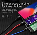QASUL HIZLI ŞARJ 3LÜ USB TYPE -C+LOS+MİCRO( BEYAZ DERİ KABLO )