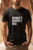 World's Okayest Dad Baskılı Babalar Günü Doğum Günü Hediyelik Eğlenceli Renkli Unisex T-Shirt
