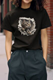 Sevimli Kedi Baskılı Kedisever, Hayvansever için Tasarlanmış Hediyelik Beyaz Unisex T-Shirt