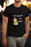 My Anxıety Has Anxıety-Kedi Baskılı Eğlenceli Unisex Bisiklet Yaka %100 Pamuklu T-Shirt