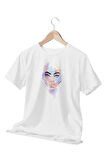 Renkli Kadın Portresi Baskılı Beyaz T-shirt