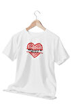 Yazı ve Kırmızı Kalp Baskılı Beyaz T-Shirt