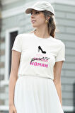 Power Woman Baskılı Feminen Beyaz Kadın T-Shirt