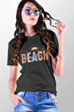 Life İs Better At Beach Baskılıyaz Temalı Unisex Regular Fit Pamuklu Siyah Tişört