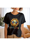 Summer Fun Baskılı Yaz Temalı Unisex Regular Fit Pamuklu Siyah Tişört