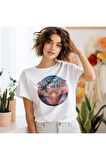 Sunset Chaser Baskılı Unisex Regular Fit Pamuklu Beyaz Tişört