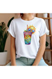 Sunshine And Sweet Tea Baskılı Yaz Temalı Unisex Regular Fit Pamuklu Beyaz Tişört