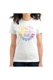 Hello Sunshine Baskılı Yaz Temalı Unisex Regular Fit Pamuklu Beyaz Tişört