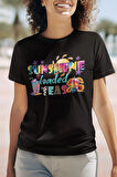 Sunshine Loaded Teas Baskılı Yaz Temalı Unisex Regular Fit Pamuklu Siyah Tişört